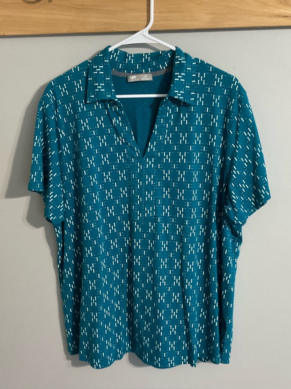 Lee Riders Teal Short-Sleeve Pullover with Dash Print 2X